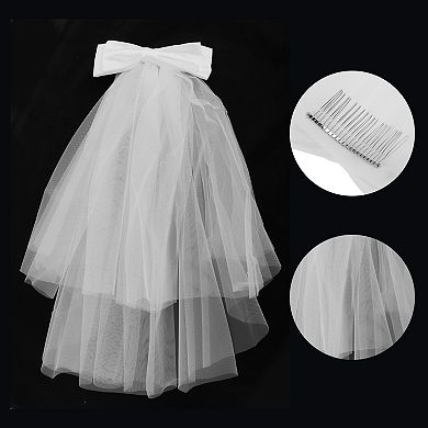 20.87" Hair Comb Wedding Veil 1 Pc Gloss Tulle Bow White