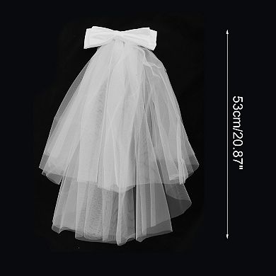 20.87" Hair Comb Wedding Veil 1 Pc Gloss Tulle Bow White