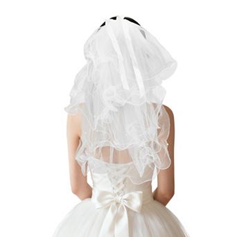 31.5" Hair Comb Wedding Veil 1 pc Four-Layer Pearl White