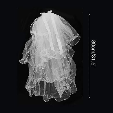 31.5" Hair Comb Wedding Veil 1 Pc Four-Layer Pearl White