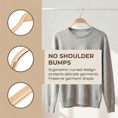 2 Pack Wood Non-Slip Hangers with Pinch Clips, Durable 360-degree Space Saving