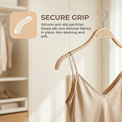 2 Pack Wood Non-Slip Hangers with Pinch Clips, Durable 360-degree Space Saving