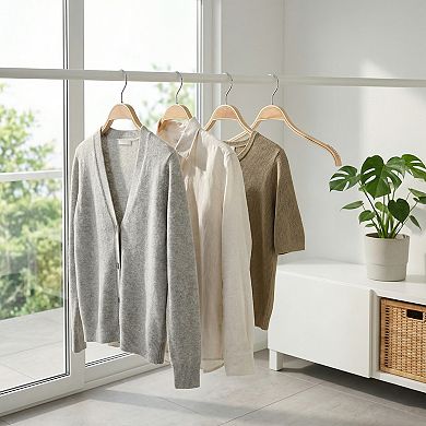 2 Pack Wood Non-Slip Hangers with Pinch Clips, Durable 360-degree Space Saving