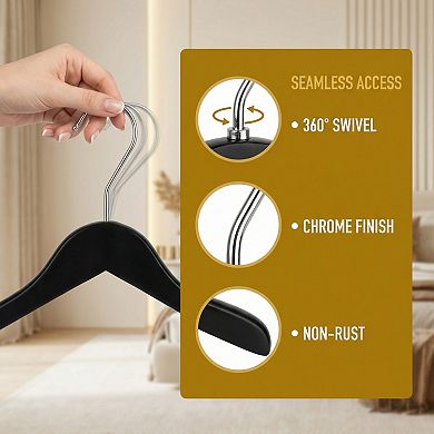 2 Packs Wood Non-Slip Hangers with Pinch Clips Durable 360-degree Space Saving