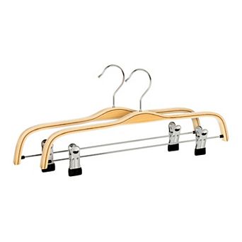 2 Pack Wood Non-Slip Hangers with Pinch Clips, Durable 360-degree Space Saving 14.6Inch