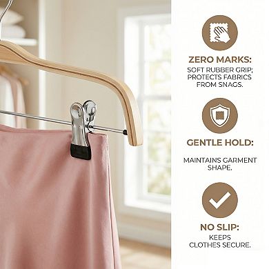 2 Pack Wood Non-Slip Hangers with Pinch Clips, Durable 360-degree Space Saving 14.6Inch
