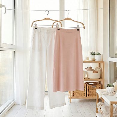 2 Pack Wood Non-Slip Hangers with Pinch Clips, Durable 360-degree Space Saving 14.6Inch