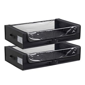 2 pc Underbed Rolling Storage Bins with Clear Lids, Multi-Functional, Smooth 360° Wheels, Black