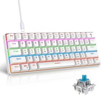 Mechanical Gaming Keyboard, Blue Switch, Pudding Keycaps, RGB Backlight, Compact Simple Design,