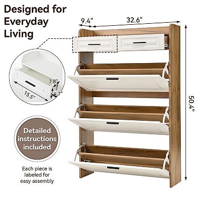 Shoe Cabinet with 3 Flip Drawers & 2 Top Drawers, Adjustable Panel for Entryway Hallway