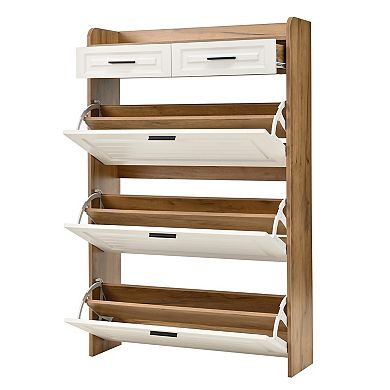 Shoe Cabinet with 3 Flip Drawers & 2 Top Drawers, Adjustable Panel for Entryway Hallway