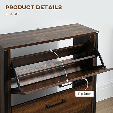 Slim Hidden Shoe Cabinet with 2 Flip Drawers, Narrow Entryway Storage for Hallway & Foyer