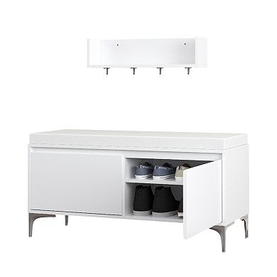 Entryway Slim Shoe Bench, Shoe Cabinet with Cushion for Hallway Bedroom