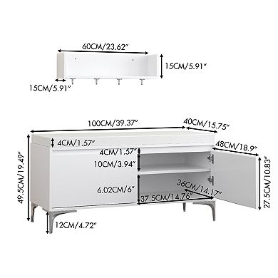 Entryway Slim Shoe Bench, Shoe Cabinet with Cushion for Hallway Bedroom