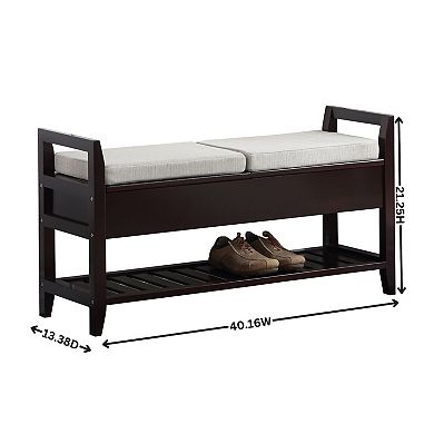 Storage Shoe Bench with 2 Lift-Up Cushions,Ideal for Entryway Hallway