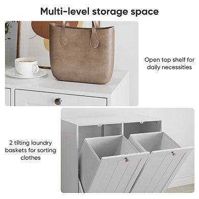 Tilted Laundry Hamper with Removable Basket, Easy-to-Use Storage Cabinet for Laundry Room, Bathroom