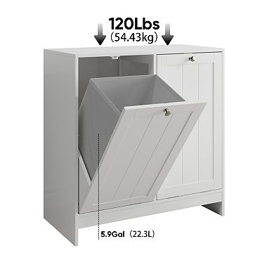 Tilted Laundry Hamper with Removable Basket, Easy-to-Use Storage Cabinet for Laundry Room, Bathroom