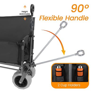 3-in-1 Folding Wagon with Seat & Table, 500lbs Capacity Heavy Duty 180L for Camping Beach
