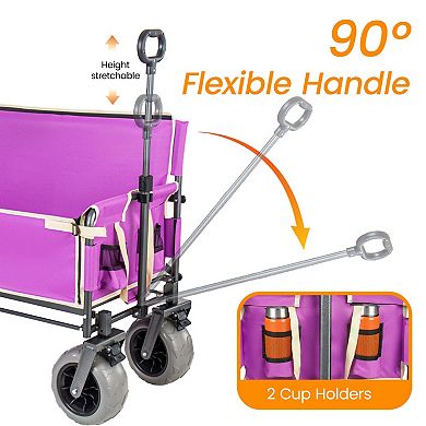 3-in-1 Folding Wagon with Seat & Table, 500lbs Capacity Heavy Duty 180L for Camping Beach