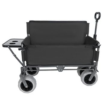 3-in-1 Folding Wagon with Seat & Table, 500lbs Capacity Heavy Duty 180L for Camping Beach