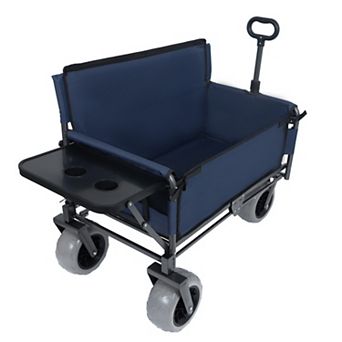 3-in-1 Folding Wagon with Seat & Table, 500lbs Capacity Heavy Duty 180L for Camping Beach