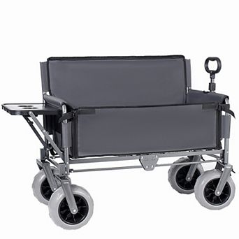 3-in-1 Folding Wagon with Seat & Table, 500lbs Capacity Heavy Duty 180L for Camping Beach