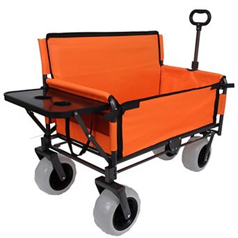 3-in-1 Folding Wagon with Seat & Table, 500lbs Capacity Heavy Duty 180L for Camping Beach
