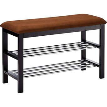 Microfiber Shoe Bench with 2 tier Storage,Ideal for Entryway Hallway