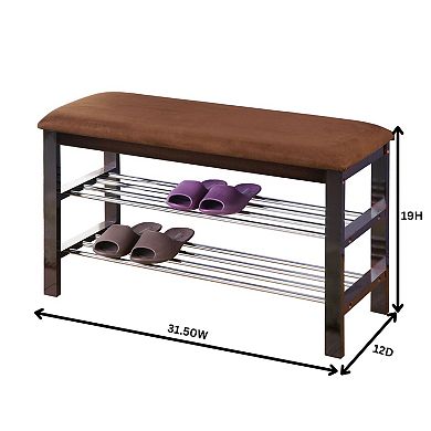Microfiber Shoe Bench with 2-Tier Storage,Ideal for Entryway Hallway