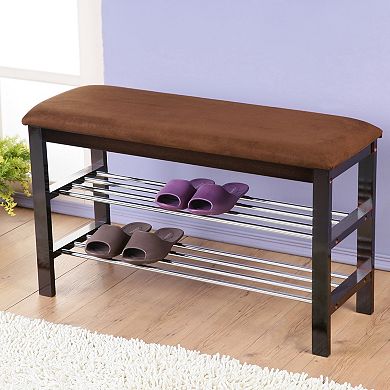 Microfiber Shoe Bench with 2-Tier Storage,Ideal for Entryway Hallway