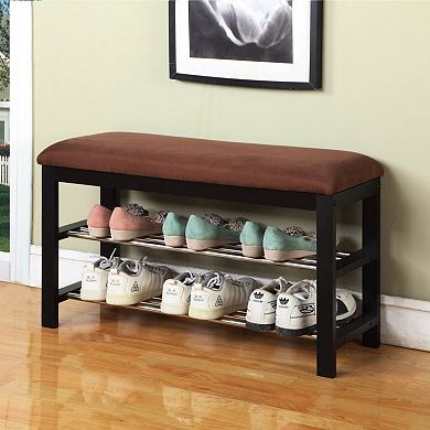 Microfiber Shoe Bench with 2-Tier Storage,Ideal for Entryway Hallway