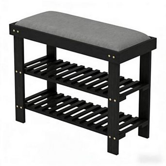 Upholstered Shoe Storage Bench with 2 tier Rack, Ideal for Entryway Living Room