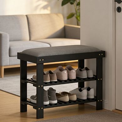 Upholstered Shoe Storage Bench with 2-Tier Rack, Ideal for Entryway Living Room