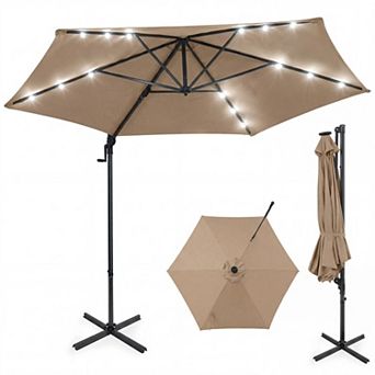 10 Ft Solar LED Cantilever Patio Umbrella with 360 Rotation