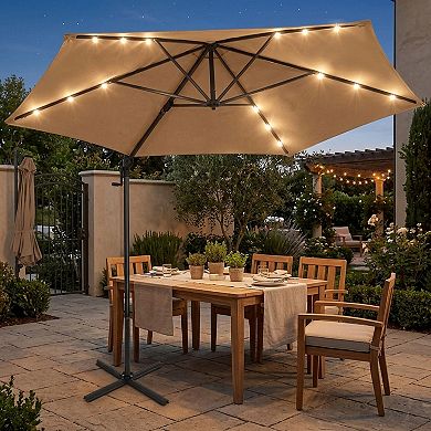 10 Ft Solar LED Cantilever Patio Umbrella with 360 Rotation