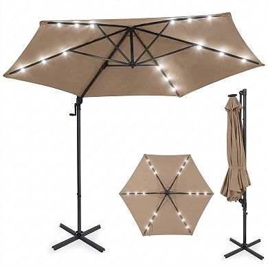 10 Ft Solar LED Cantilever Patio Umbrella with 360 Rotation