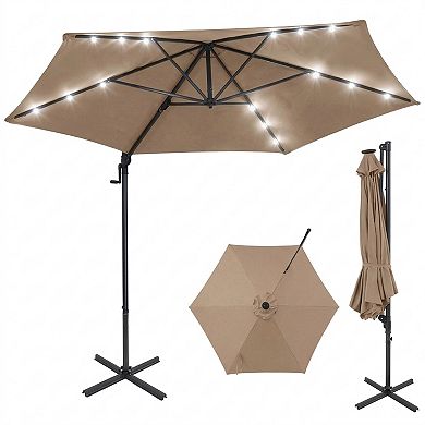 10 Ft Solar LED Cantilever Patio Umbrella with 360 Rotation
