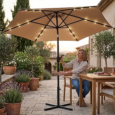 10 Ft Solar LED Cantilever Patio Umbrella with 360 Rotation