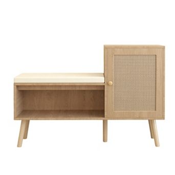 Rattan Shoe Cabinet Bench with Storage, Slim Entryway Shoe Rack for Hallway Bedroom
