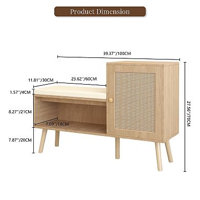 Rattan Shoe Cabinet Bench with Storage, Slim Entryway Shoe Rack for Hallway Bedroom
