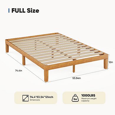 YIORTWO Wood Platform Bed Frame with Slats, Solid Pine Mattress Foundation