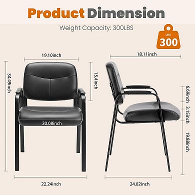 YIORTWO 2 Pack PU Leather Office Guest Chair with Padded Arms, Conference Room Reception Chair