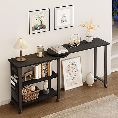 ANIXOL 360° Rotating Side Table with Charging Station，Lockable Wheels，Built-in Outlets