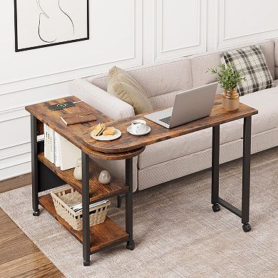 ANIXOL 360° Rotating Side Table with Charging Station，Lockable Wheels，Built-in Outlets