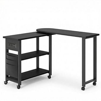 ANIXOL 360° Rotating Side Table with Charging Station，Lockable Wheels，Built-in Outlets