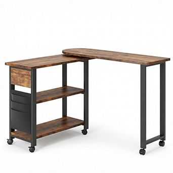 ANIXOL 360° Rotating Side Table with Charging Station，Lockable Wheels，Built-in Outlets