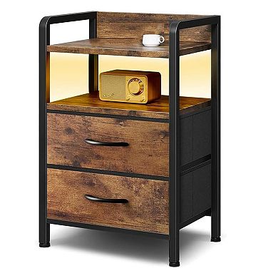 ANIXOL 2 Drawer Fabric Nightstand with 3 Tier Storage