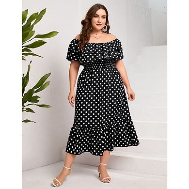 Women's Plus Size Long A Line Dress Boho Floral Print Off Shoulder Dress