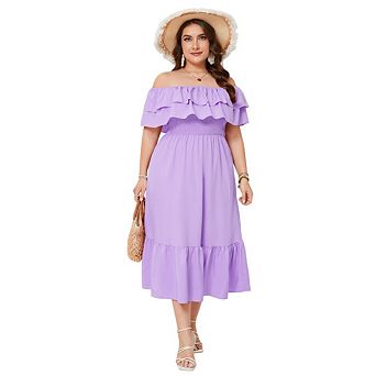 Women's Plus Size Long A Line Dress Boho Floral Print Off Shoulder Dress