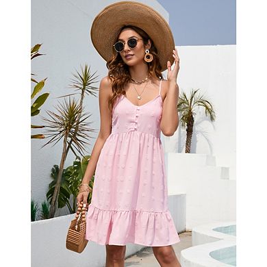 Women's Ruffle Hem Midi Dresses Dot Dress Sleeveless V Neck Spaghetti Strap Summer Dresses
